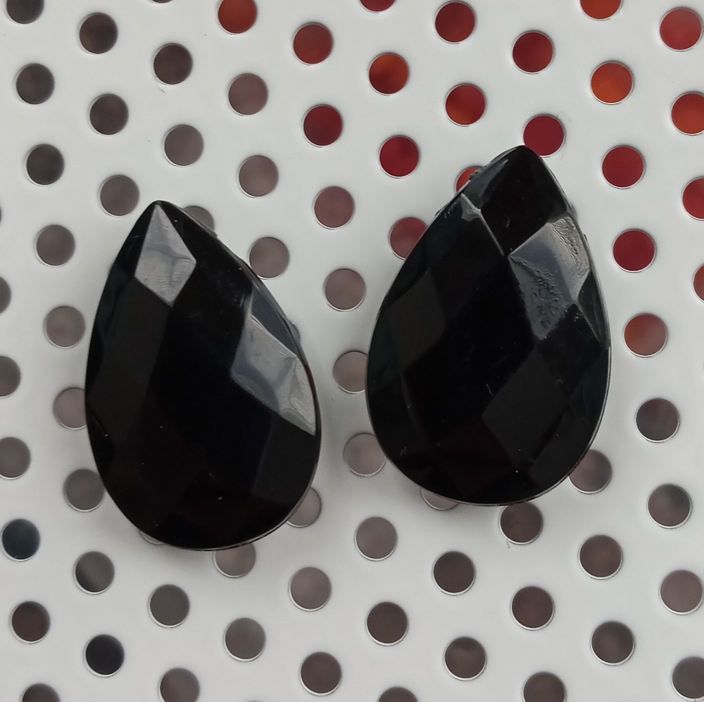 Hand Crafted Black crystal teardrop post earrings studs
